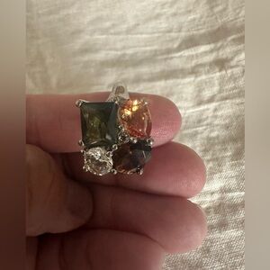 Vtg Avon Cocktail Ring Adjustable
Silver Tone Cut Glass Earthy Colors 80s
Zise 8